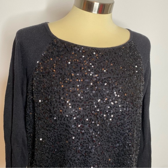 Elle Black Sequin Front Crew Neck Sweater - Picture 3 of 9